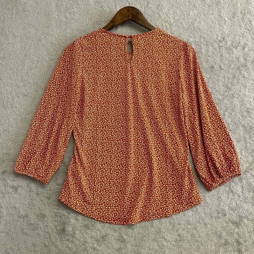 NWOT Adrianna Papell Women's XS Rust Floral Print Blouse With Smocked Neck J1002 - Picture 7 of 14